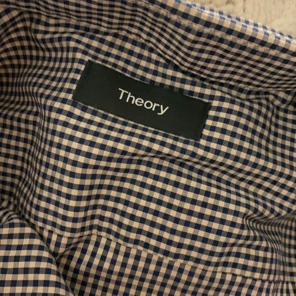 Theory Button Up Shirt navy tan cream size L - Picture 2 of 10